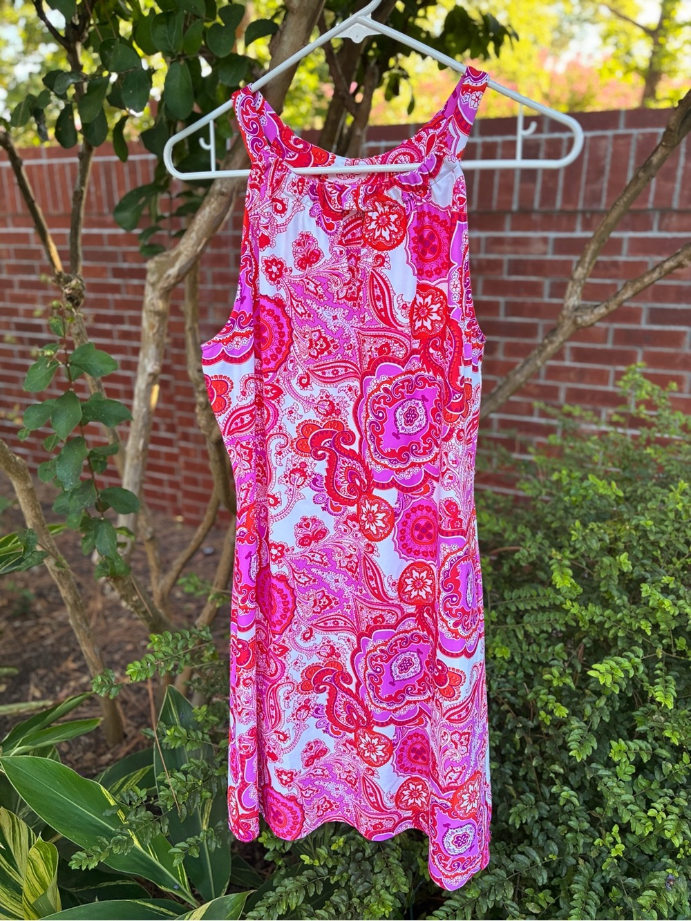 JUDE CONNALLY Lisa Halter Dress Pink Purple Paisley Boho Chic Resort Size